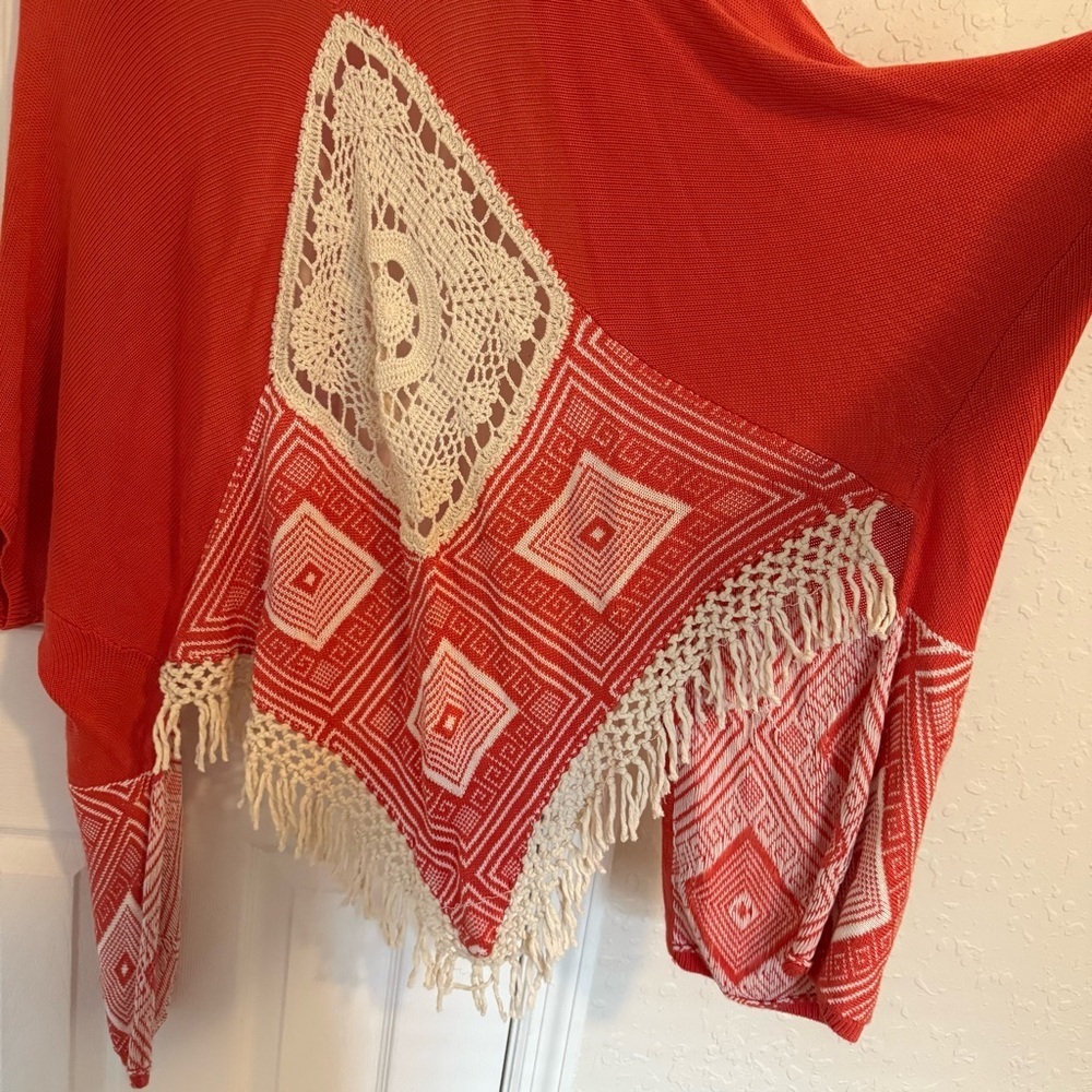 Umgee Knit Sweater Cover Up kimono Open Front Sweater Red/Orange M/L Boho Cozy - Picture 7 of 7